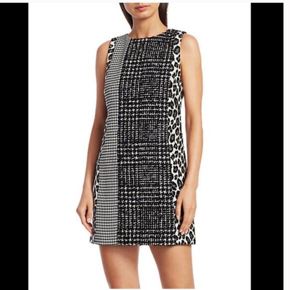 Alice + Olivia Clyde Animal Print Patchwork Plaid Shift Dress Wool Size 4 - Picture 1 of 14
